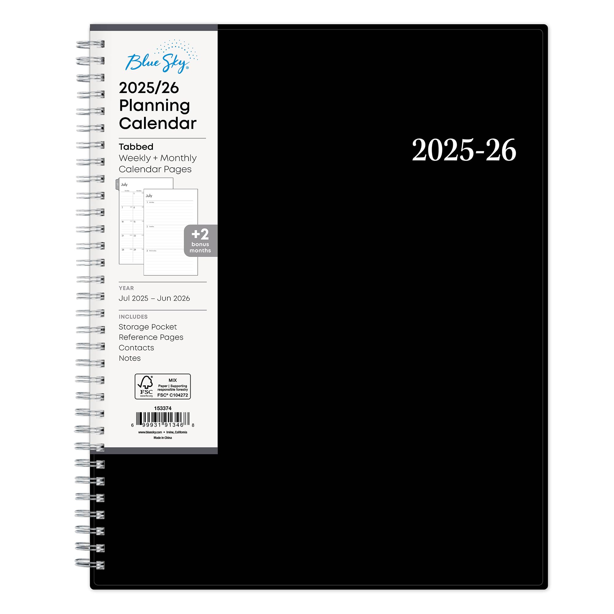 Blue Sky 2025-2026 Weekly and Monthly Academic Year Planner Calendar, July - June, 8.5" x 11", Flexible Cover, Wirebound, Laminated Tabs, Storage Pocket, Enterprise (Enterprise 2025-2026, 8.5" x 11")