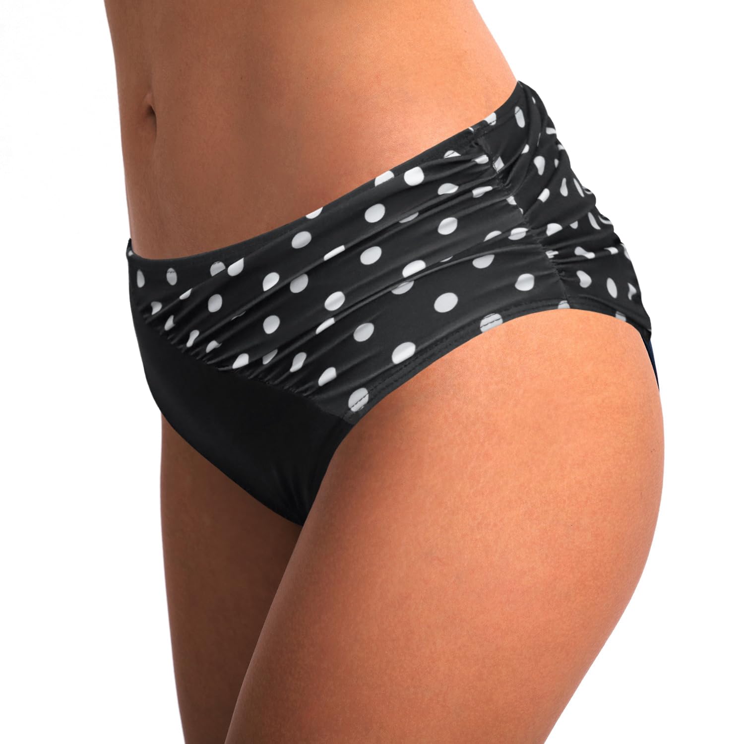 Rayson Bas de Maillot de Bain Femme Bandeau Ruched Bikini Culotte Taille Haute Short de Bain Ventre Plat Bas de Maillots Shorty