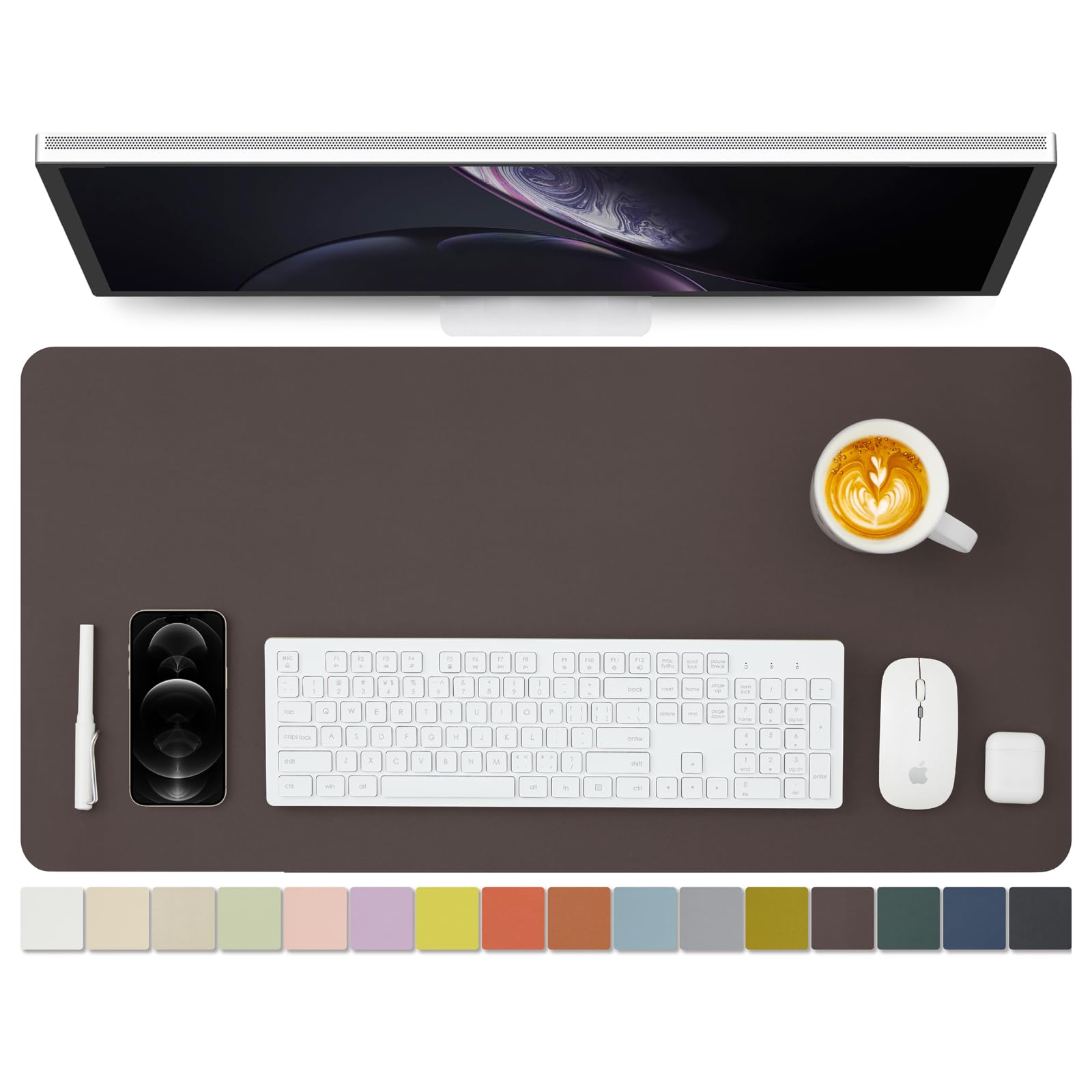 Leather Desk Mat - Non-Slip PU Desk Pad for Office and Home - Desk Organization and Accessories - Ideal for Large Mouse Pad and Desk Mats on Top of Desks (Coffee,31.5"x 15.7")