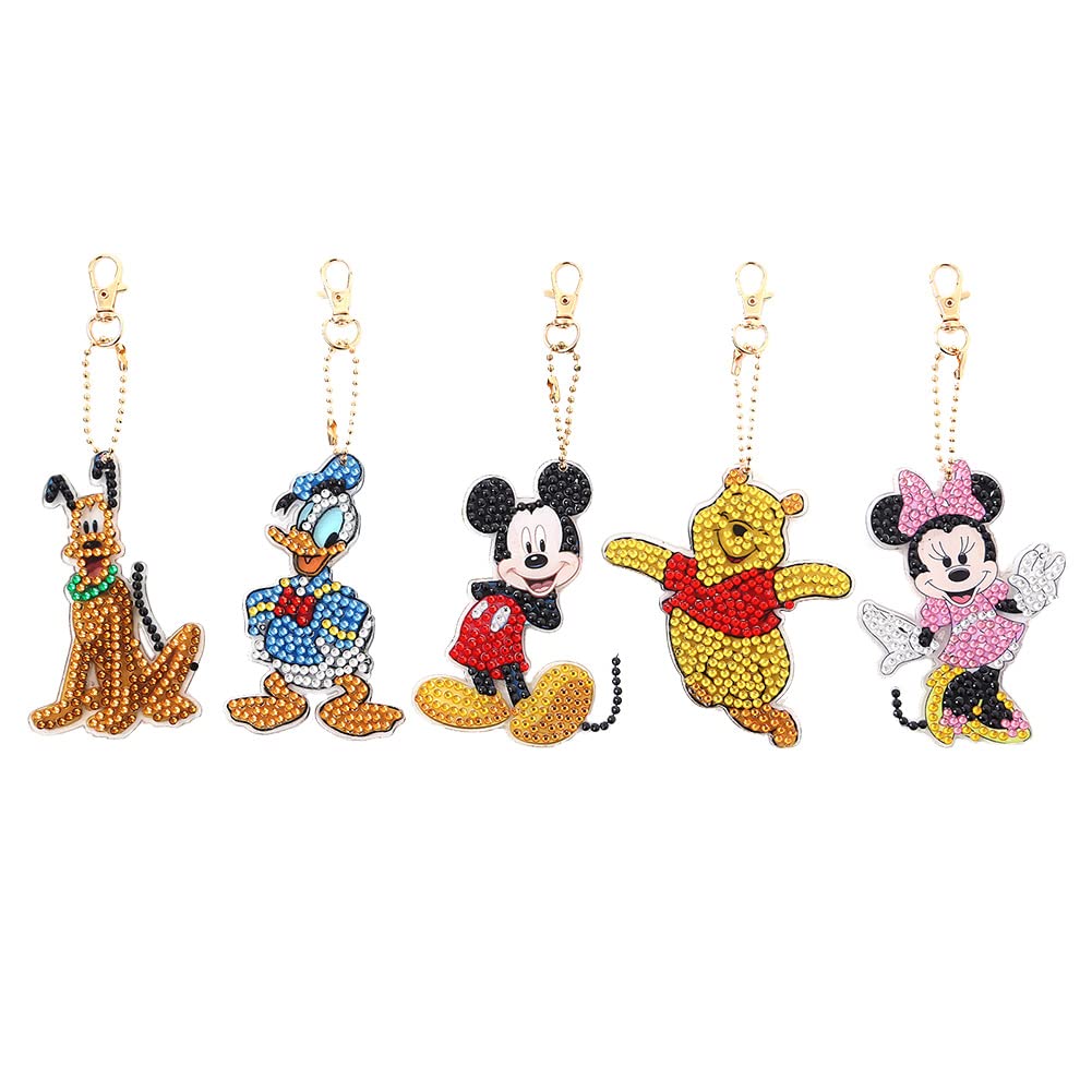 AFHU 4/5Pcs DIY Diamond Painting Keychains 12D Rhinestone Mosaic Making Kit, Double Sided Full Drill Diamond Painting Handicraft Key Chain for Bag Purse Handbag Charms Pendant for Friends Family