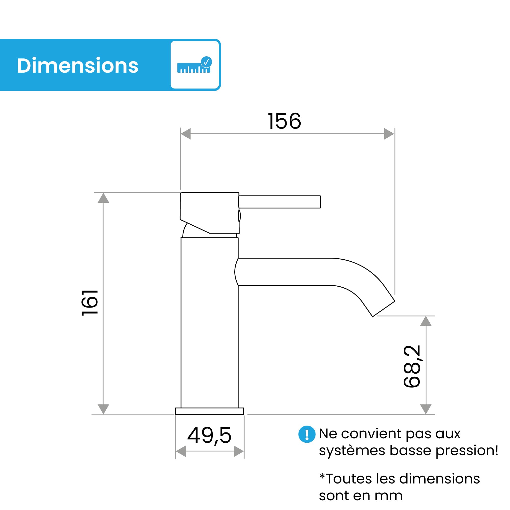 Bächlein Susara Robinet de salle de bain avec bec incurvé, design mitigeur monocommande avec cartouche en céramique durable et kit de montage, robinet de salle de bain en acier inoxydable brossé