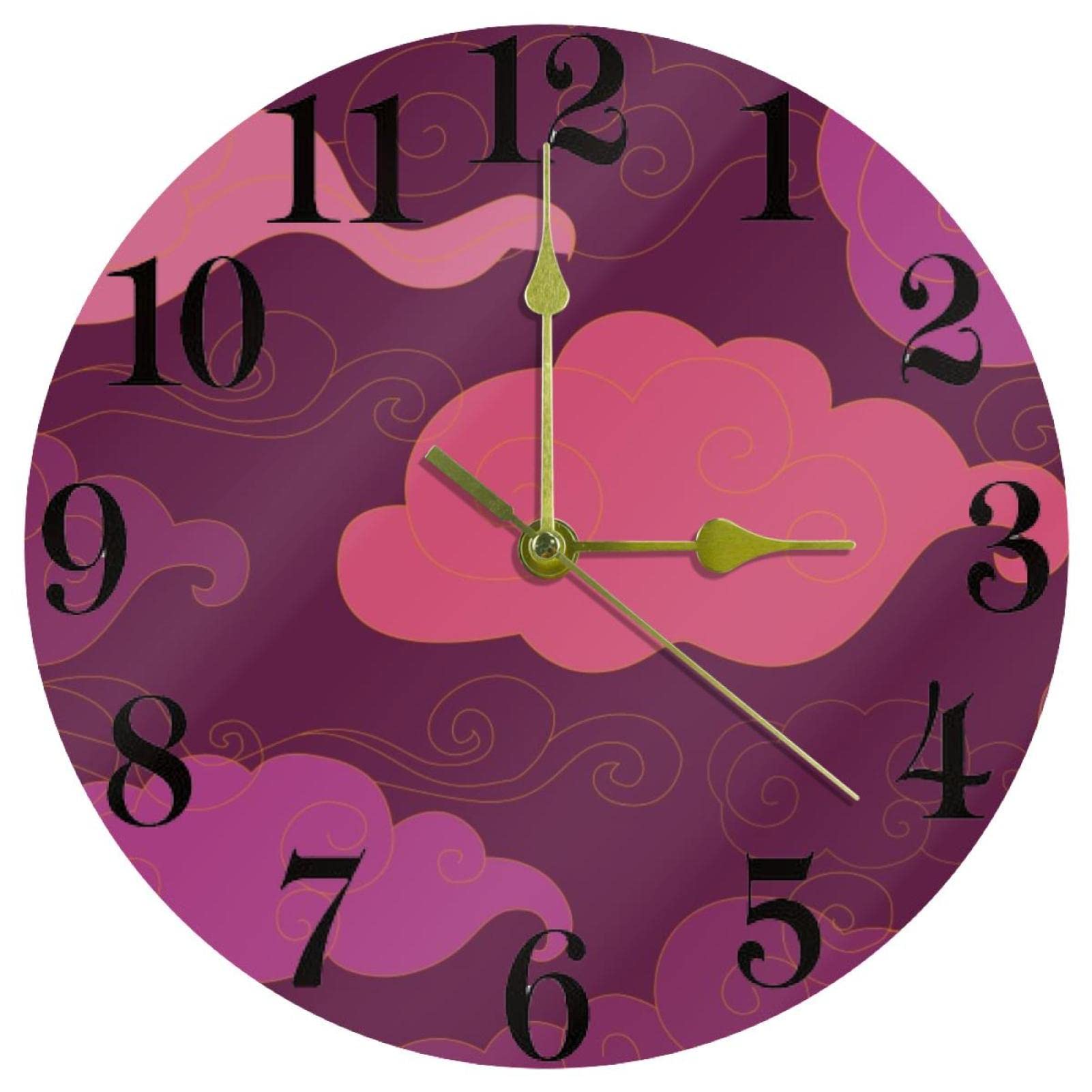 Horloge murale violette de 25,4 cm silencieuse à pile pour salon et bureau