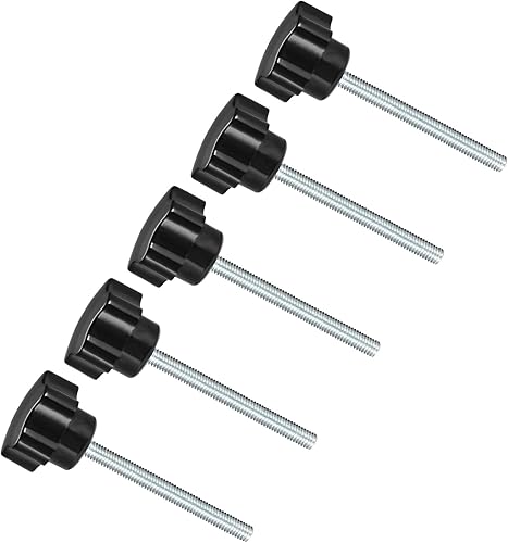 CoCud Perillas de sujeción de estrella, rosca macho M5 x 2.756 in, cabeza de 0.925 in, mango de tornillo de pulgar de plástico, perno roscado negro