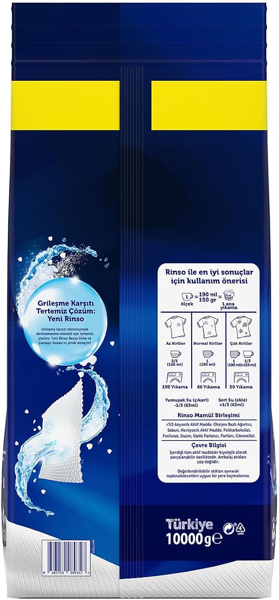 Rinso White Vinegar and Laundry Soda Powder Detergent for Whites 10 KG