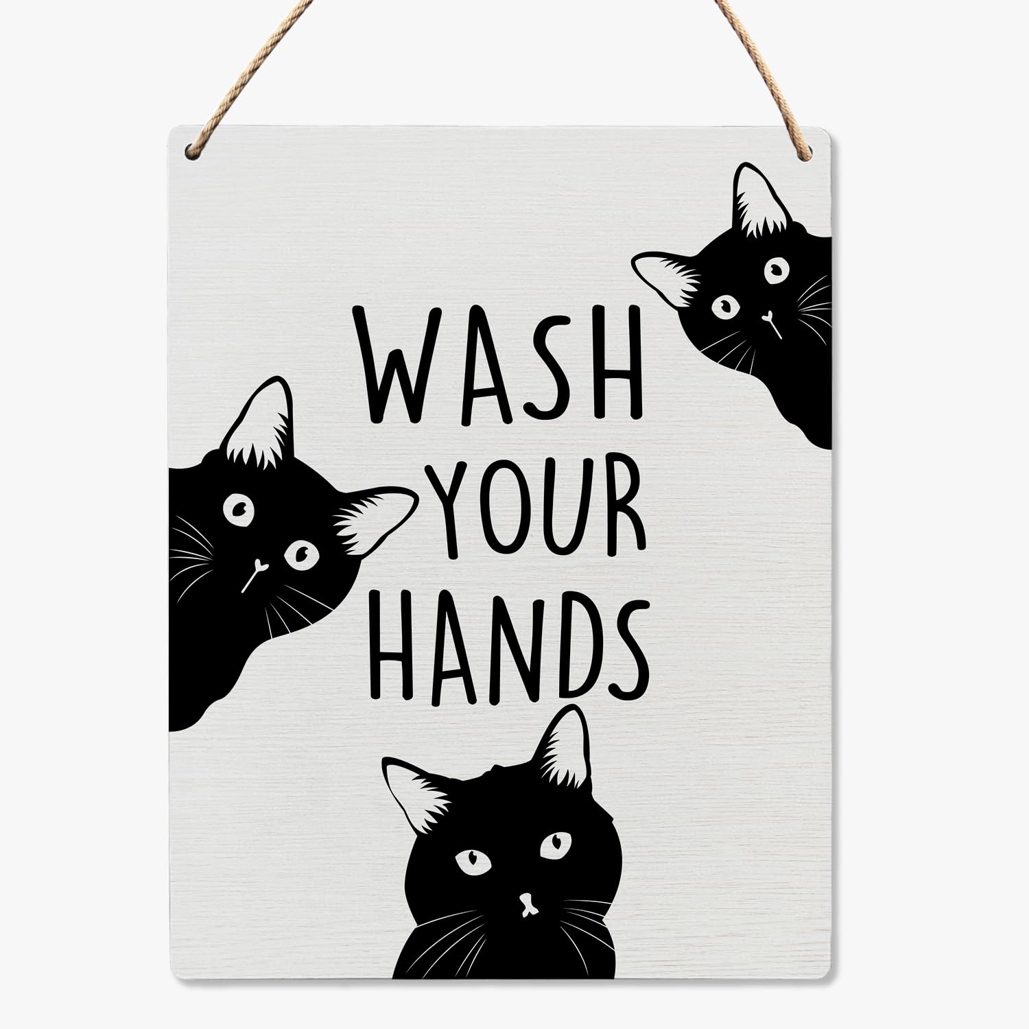UYIKG Funny Bathroom Balck Cat Decor Wash Your Hands Toilet Decor Wall Art Wood Hanging Sign Washroom Restroom Pictures Wall Decor Wooden Slogan Hanging Sign 8x10 Inch