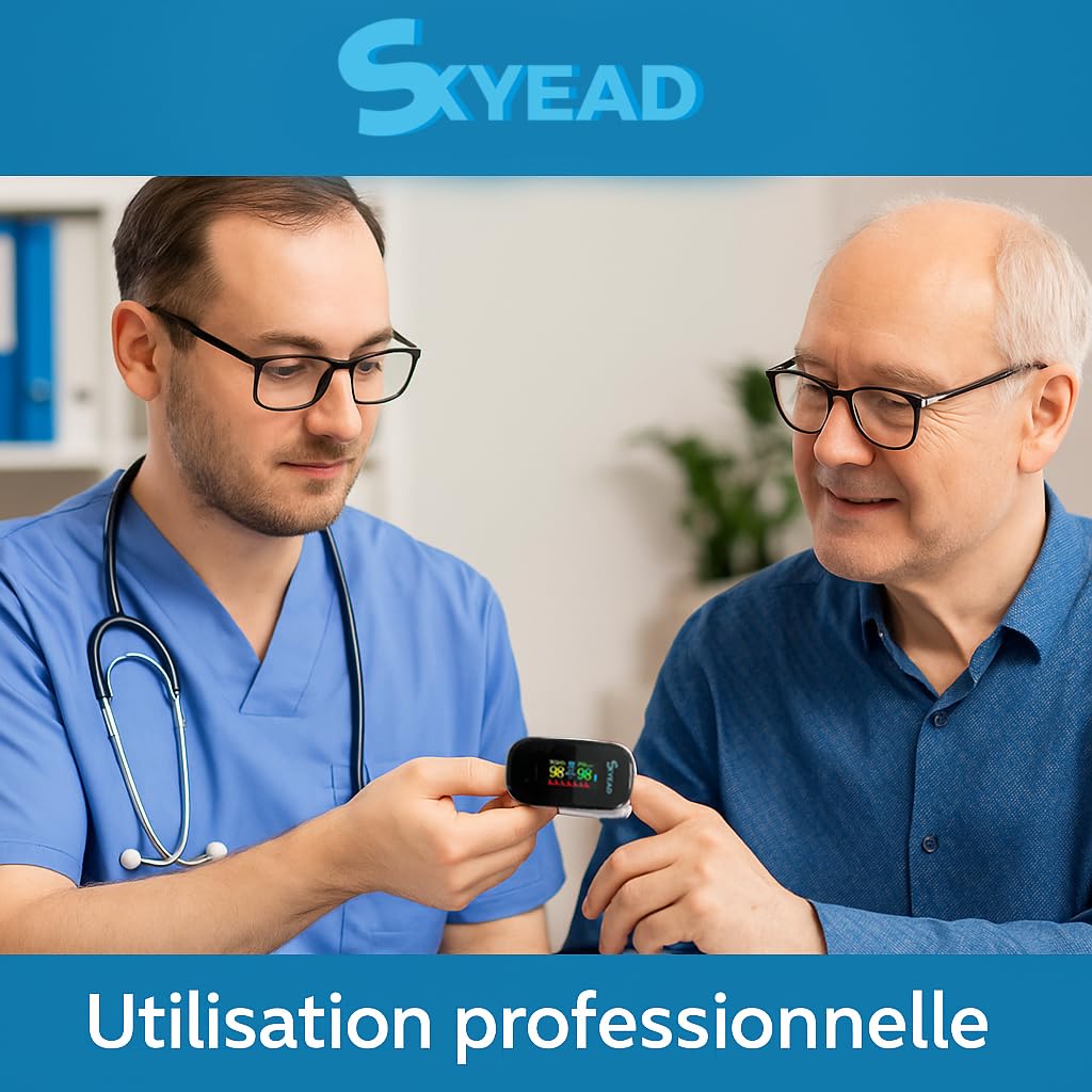 Oxymètre de Pouls - saturomètre professionnel Bluetooth SKYEAD SK-25A – Suivi SpO2 & Fréquence Cardiaque – Écran HD – Appli AILINK iOS/Android – Étui + Piles Inclus – Hommes/Femmes/Sport/Santé (SK25A)