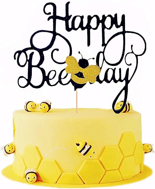 JeVenis Happy Bee Day Cake Topper Bee Cake Topper Bumble Bee Cake DecorationBumble Bee Themed Birthday Party Decorations