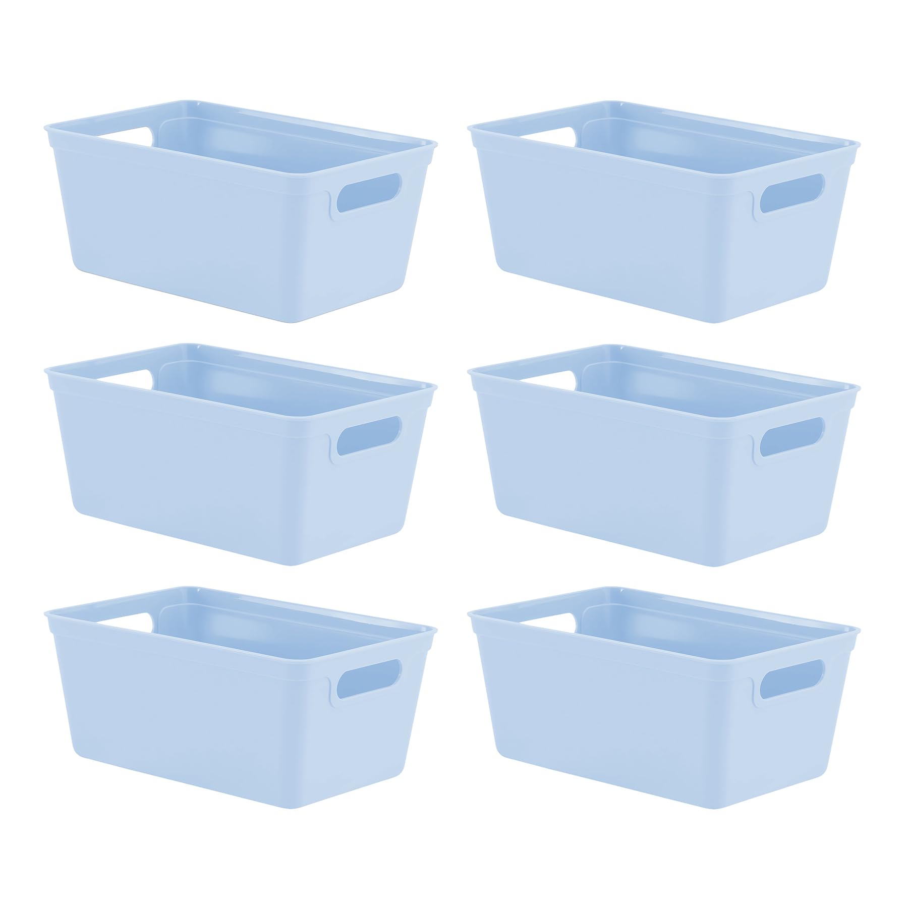 Simpa Pastel Blue 4L 4 Litre Plastic Storage Basket Studio Organiser Trays With Handles - Set Of 6 Trays - 11Cm (H) X 25Cm (L) X 17Cm (W)