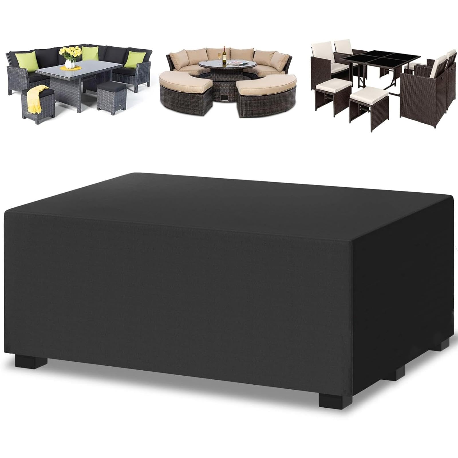 Fundas para muebles de jardín, impermeables, 240 x 100 x 75 cm, a prueba de polvo, para patio, sofá, mesa, silla, tela Oxford 600D, funda de sofá rectangular con anti-UV, color negro