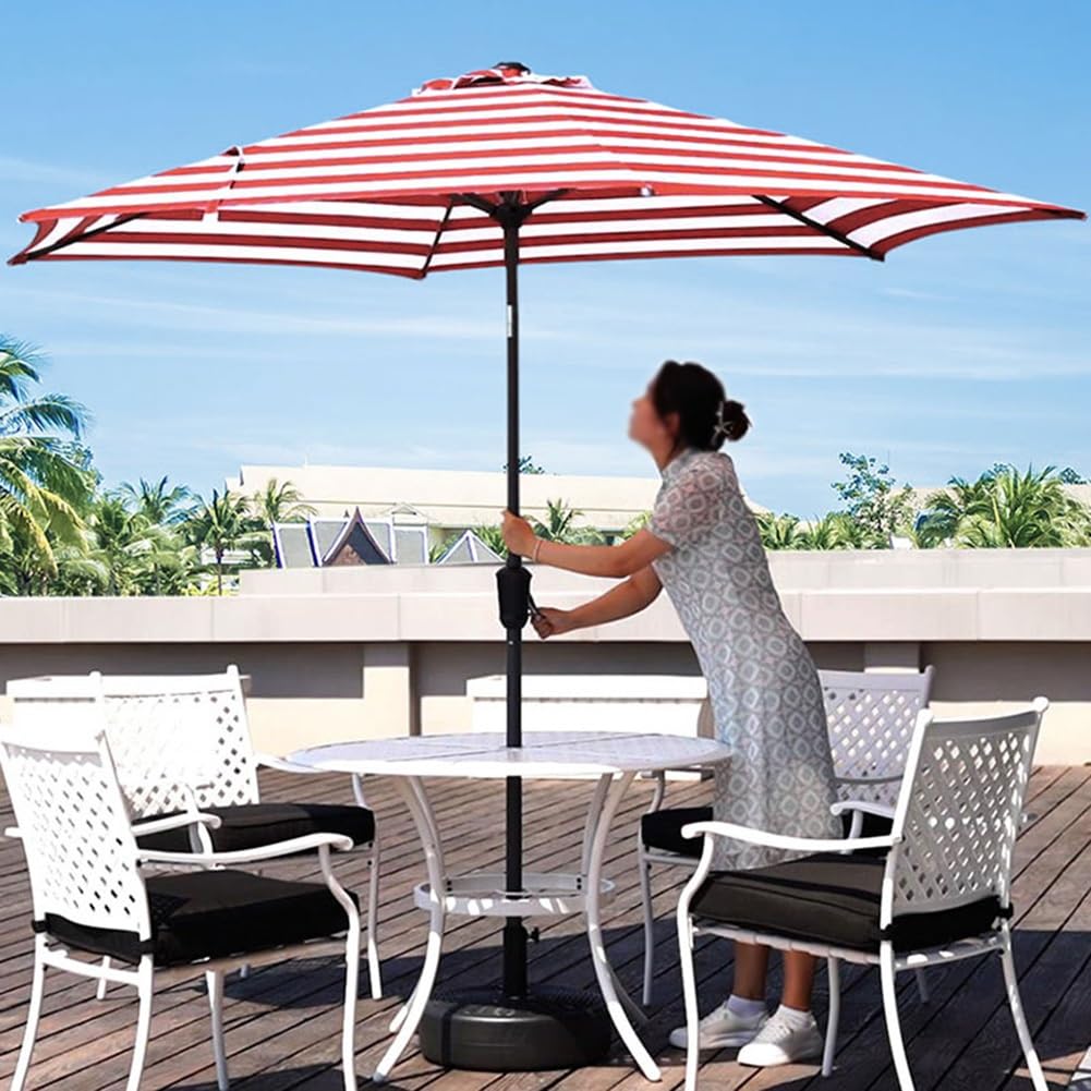 Duży Parasol Ogrodowy 9 Stóp, Stół Ogrodowy Do Basenu I Patio, Duży, Paskowany Parasol Ogrodowy Z Przyciskiem Pochylania I Korbką, Ochrona Przed Słońcem