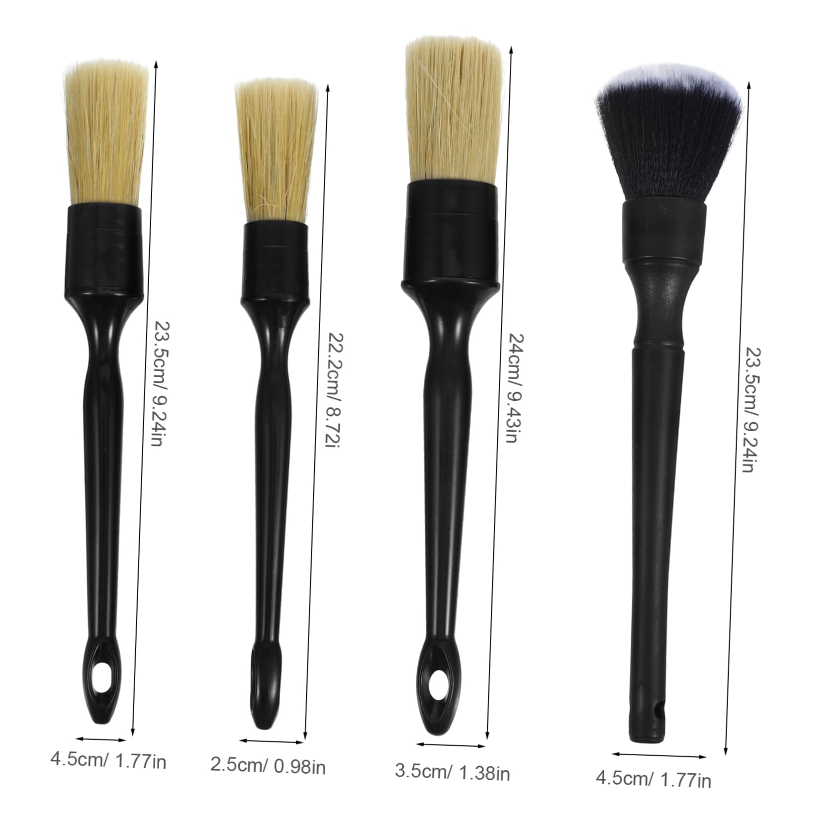 BELLIFFY 1set Auto Detailing Brush Natural Boar Hair Detail Brushes for Car Cleaning Ergonomic Handle Scratch Design Essential Vehicle Accessories