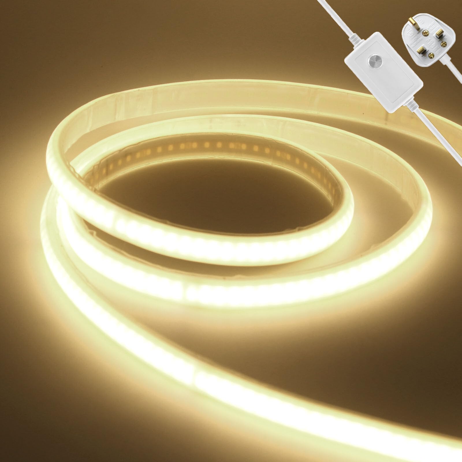 KAFULA 220V COB Light Strip LED Neon Light, 24M Dimmable IP65 Waterproof Flexible FCOB LED Fairy Light CRI90+, can be Cut Every 10mm | 240 LEDs/m || 4000K Natural White | Home Decor