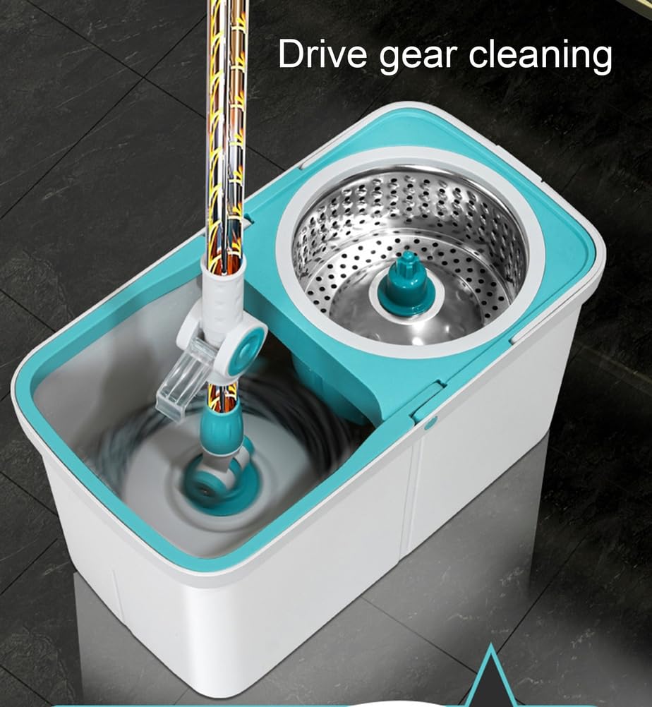 MOP y Cubo con Wringer Establecido 360 ° 4PSC Microfibra Spin Mop con Cubo y Cabezales duales de trapeador de Duendes.