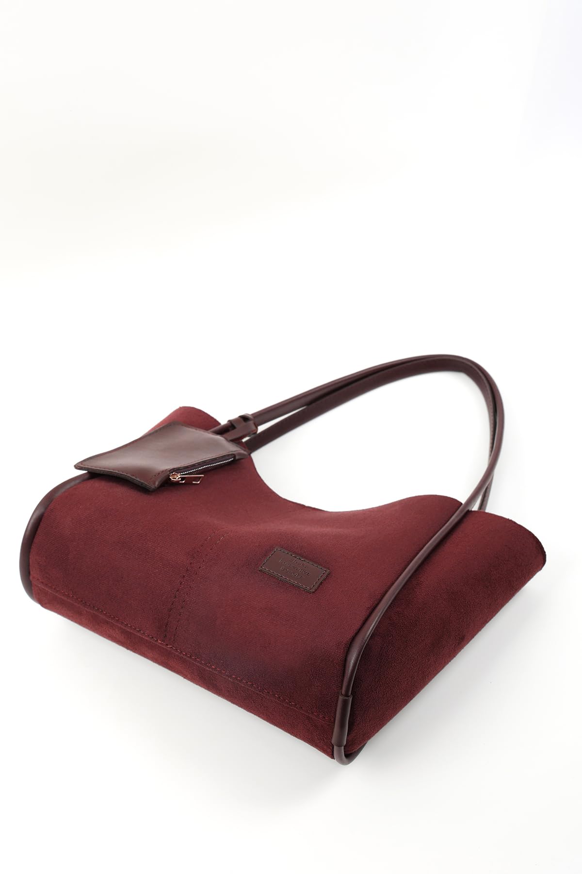 Bordo Süet Shk108 Çıtçıtlı Suni Deri Cüzdanlı Makyaj Çantalı Kadın El ve Omuz Çantası Bordo Süet