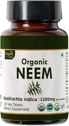 Neem 120 tabletas Azadirachta Indica (Neem) Certificado orgánico USDA Piel sana y desintoxicación Suplemento dietético - 120 pestañas