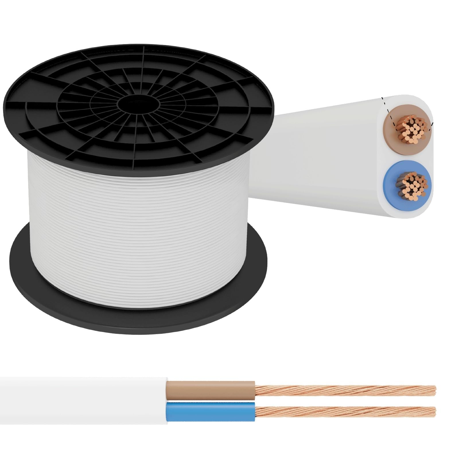 Cavo elettrico H05VV-F 3G 2,5 mm², 50 m, bianco, ideale per impianti elettrici, collegamenti e varie applicazioni domestiche.