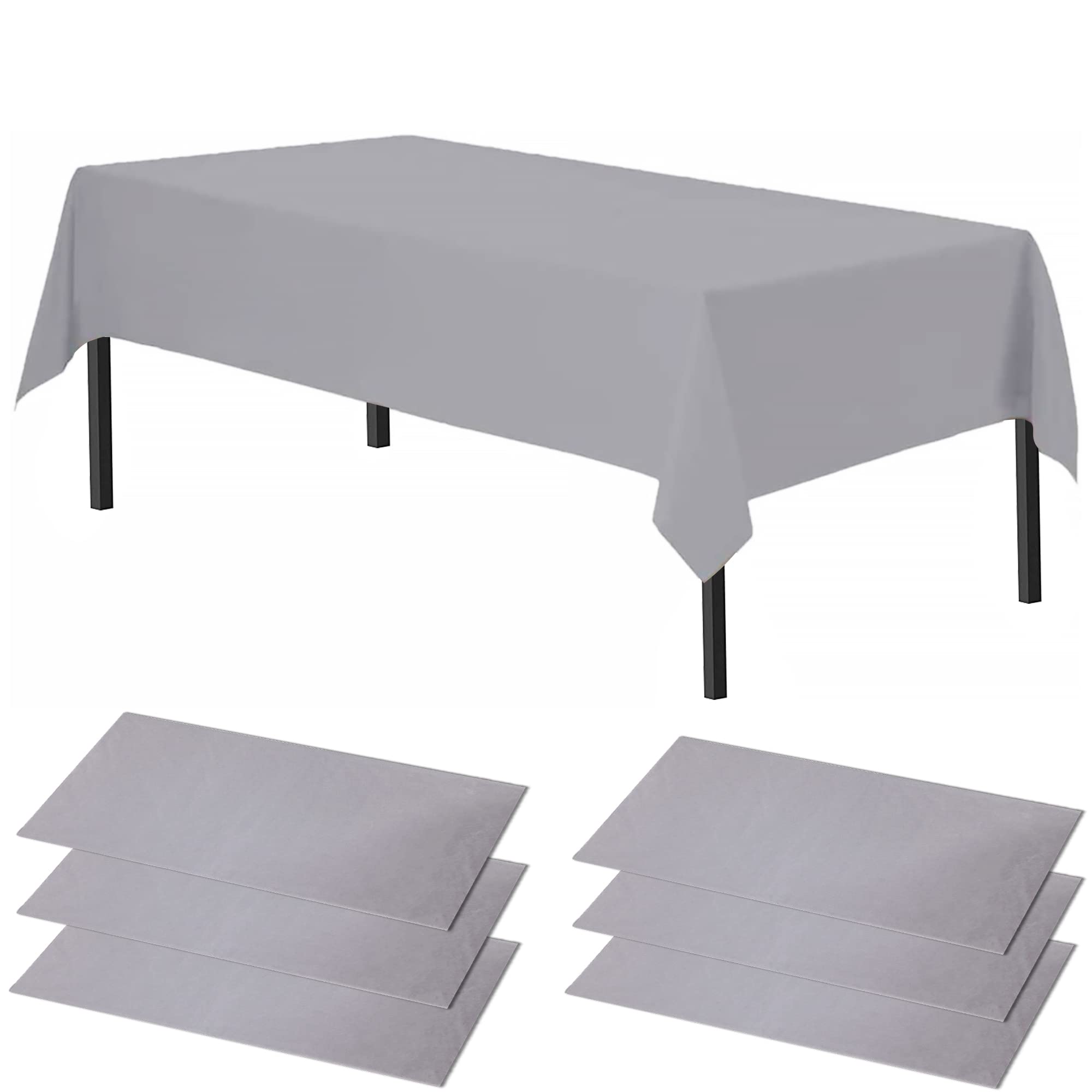 Time to Sparkle 6 Pack Plastic Tablecloths 54" x 108" Plastic Dining Table Cloth Premium Rectangle Table Cover for Parties Wedding Banquet etc Indoor Or Outdoor(Grey) — image 1