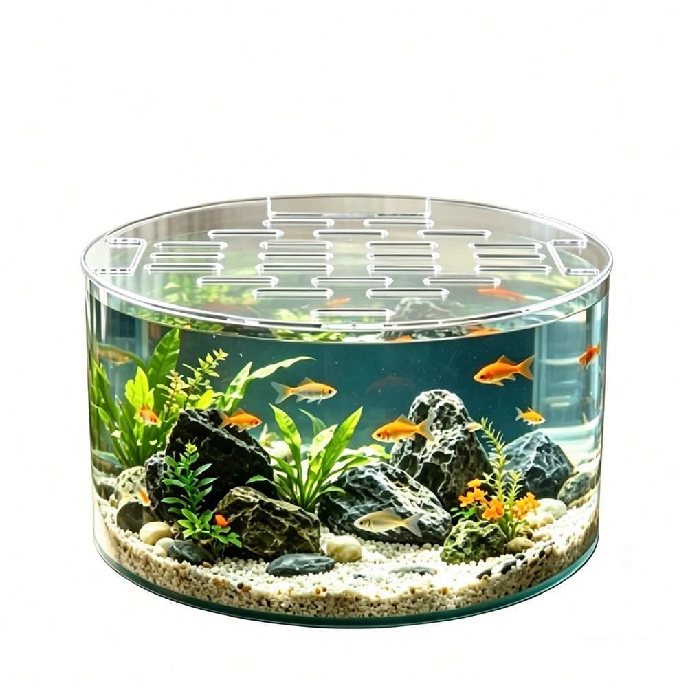 Tapa Para Acuarios, Juego De Tapas Acrílicas Para Acuarios, Tapa Acrílica Redonda Para Acuarios Con Filtros, Evita Que Los Peces, Reptiles, Camarones Y Tortugas Salten Fuera De La Pecera(Clear-D,45cm)
