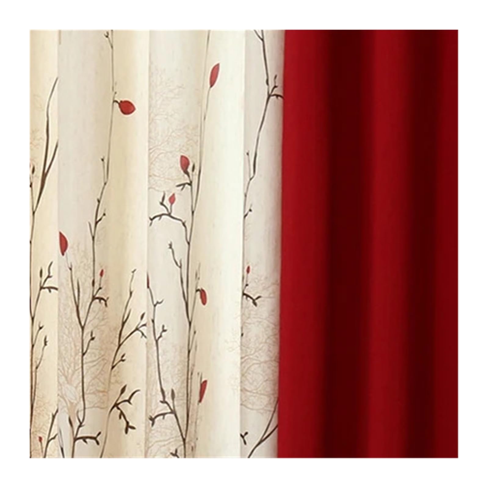 Rideau imitation lin rouge moderne avec couture et attaches crochets W120xH220cm