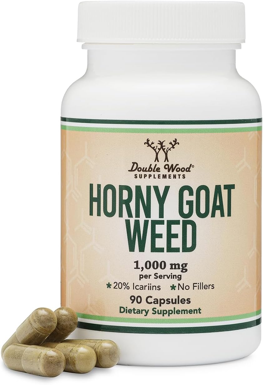 Horny Goat Weed for Men and Women – No Fillers (Max Strength Epimedium Std. to 20% Icariins) 1,000mg per Serving, 90 Capsules (Male Enhancing Supplement) by Double Wood