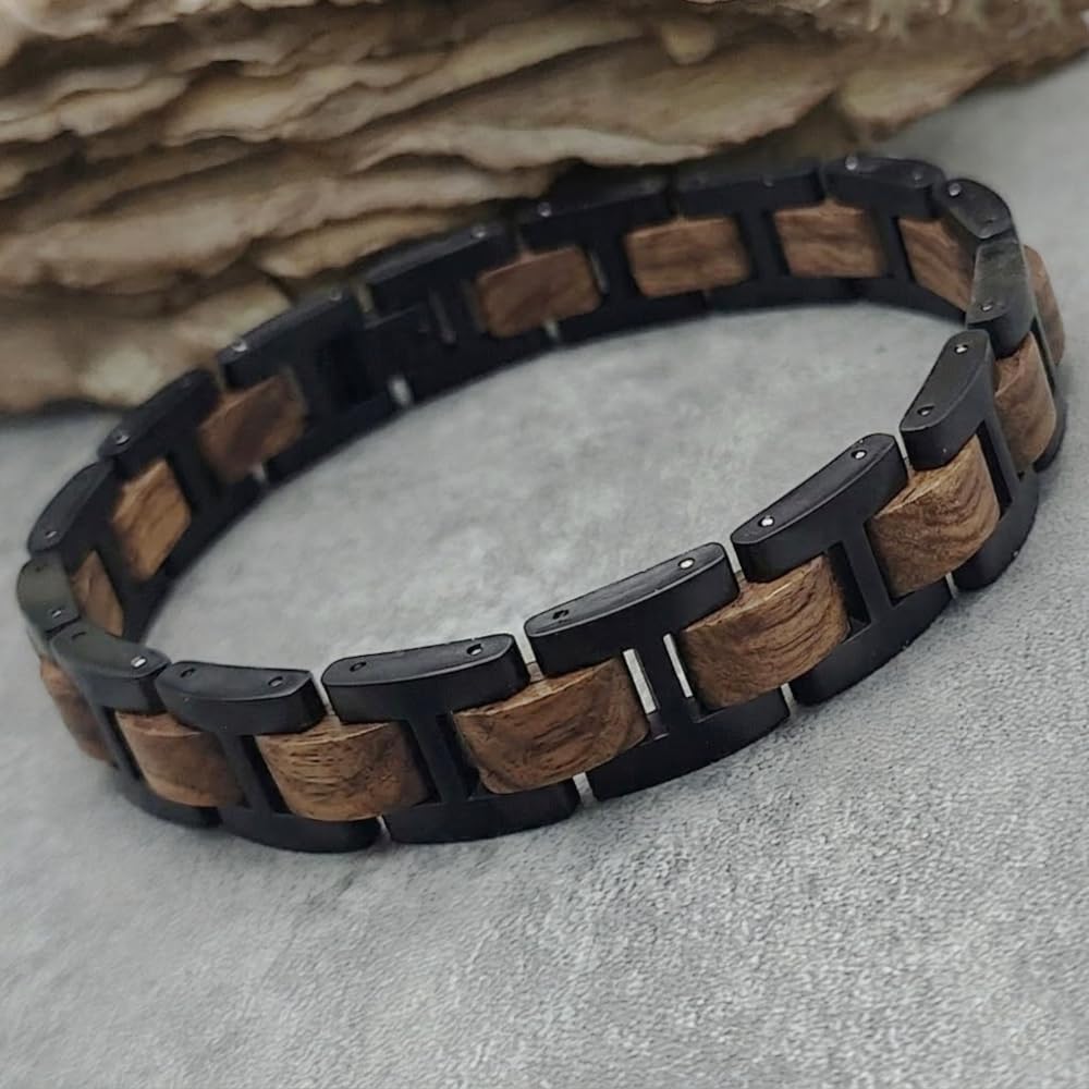 Holzwerk UNTERSEE Natur Holz Armband für Damen und Herren Holzarmband Herrenarmband Damenarmband Schwarz Braun Einstellbar inkl. Armbandkürzer und Aufbewahrungsbox