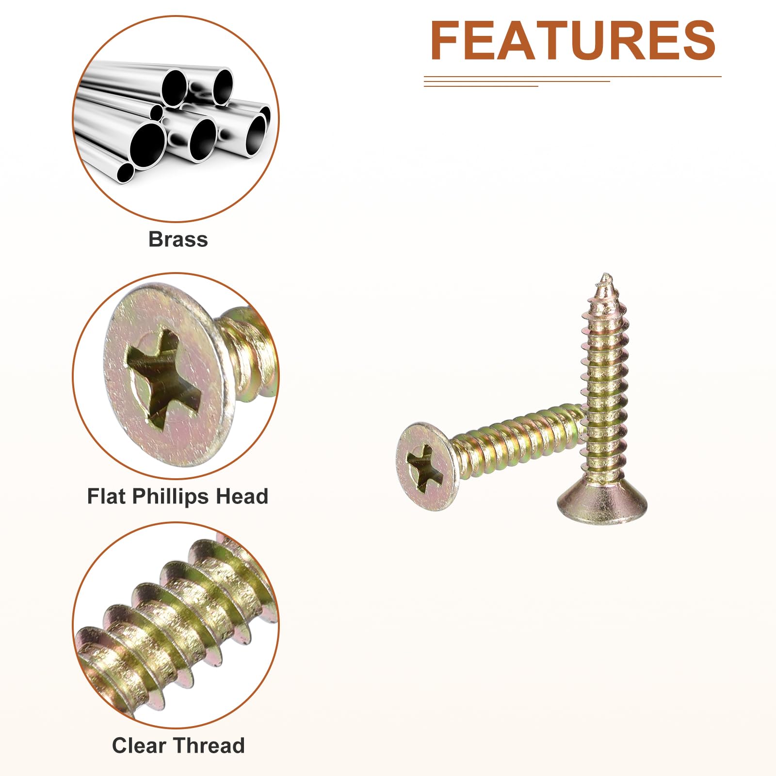 DTGN 25Pcs #10x1" Flat Head Wood Screws, Brass Phillips Self Tapping Screws - Good for Woodworking Furniture - Gold - Image 4