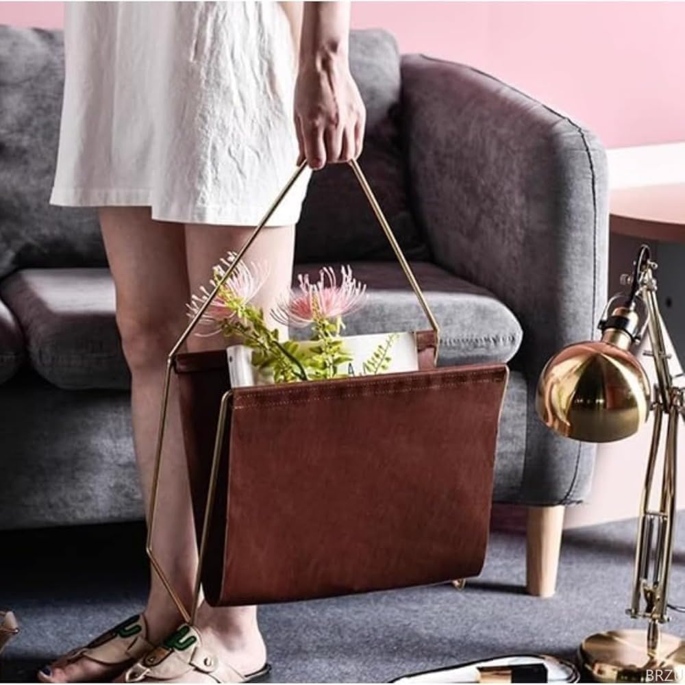 モダンな金属製レザーマガジンラック、フロアスタンド、デスクトップ、レザー、ブックストレージ、省スペース、実用的、ホーム、ソファコーナ