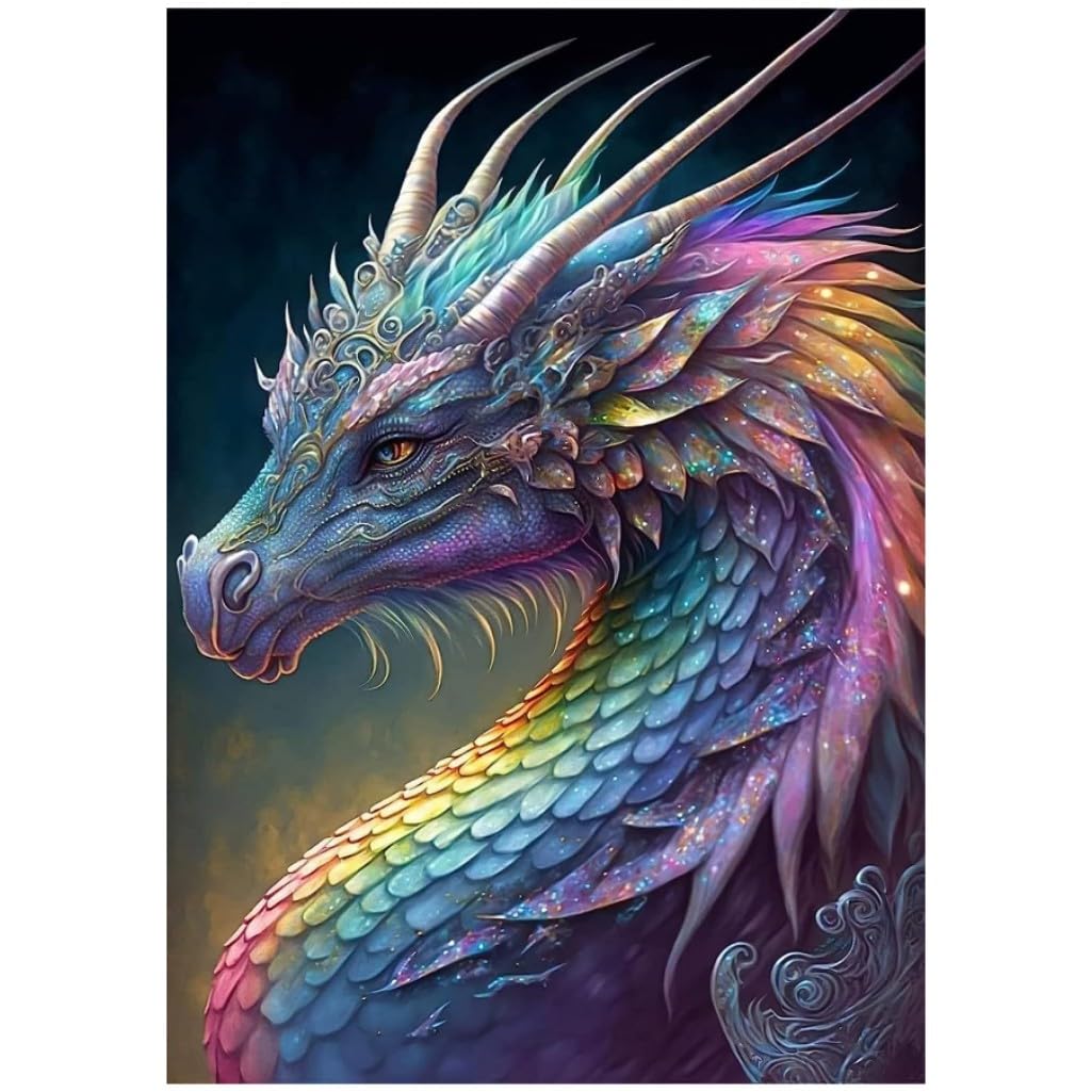 Tomoyuki 5D Diamond Art Painting Kit, DIY Diamond Painting Pictures, Diamond Rhinestone Crystal Cross Stitch Painting Painting by Numbers for Children Adults Home Wall Decoration (Dragon)