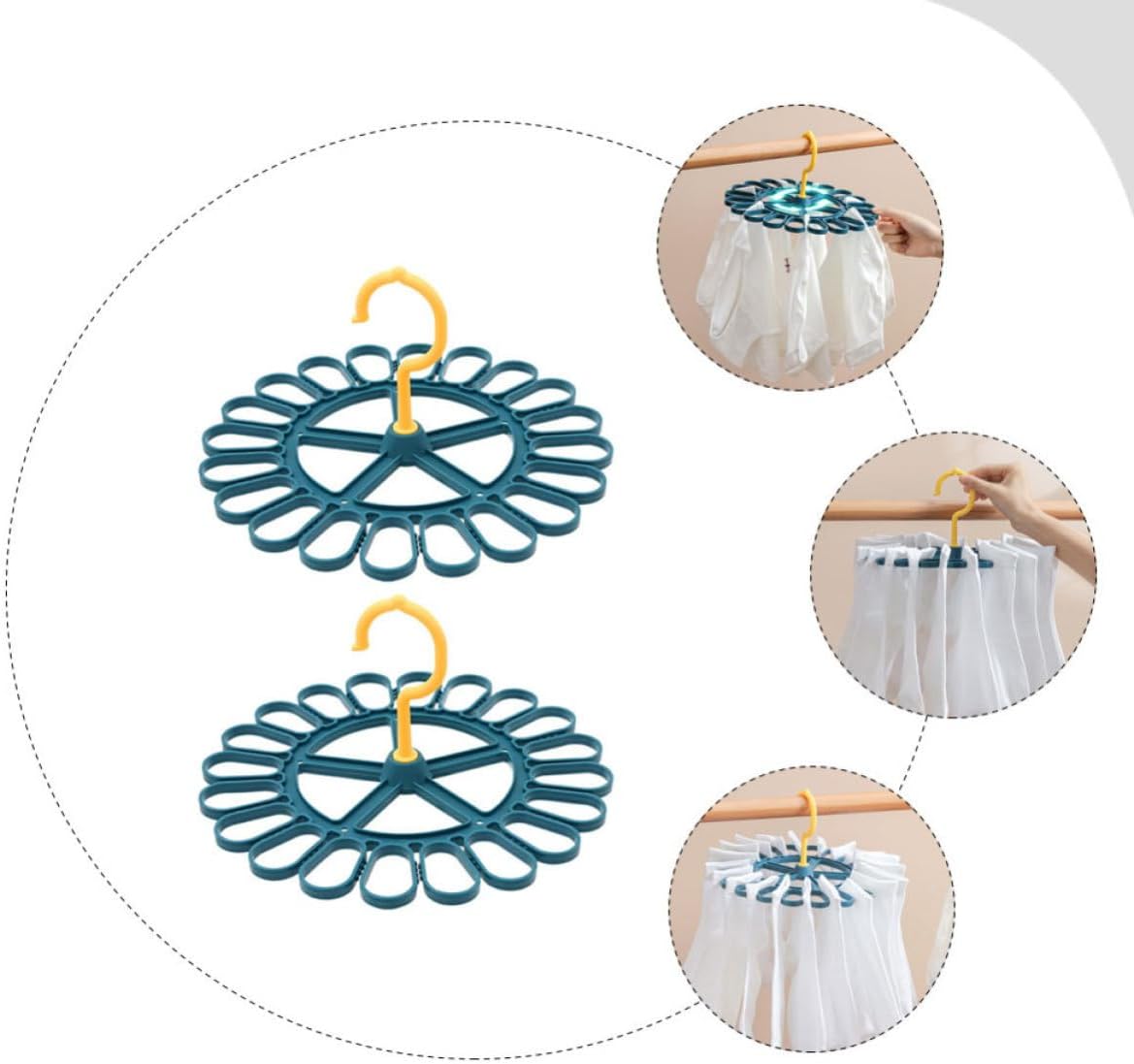2pcs Multi-purpose Sock Hanger Drying Rack, 20 Clip PP Rotating Blue