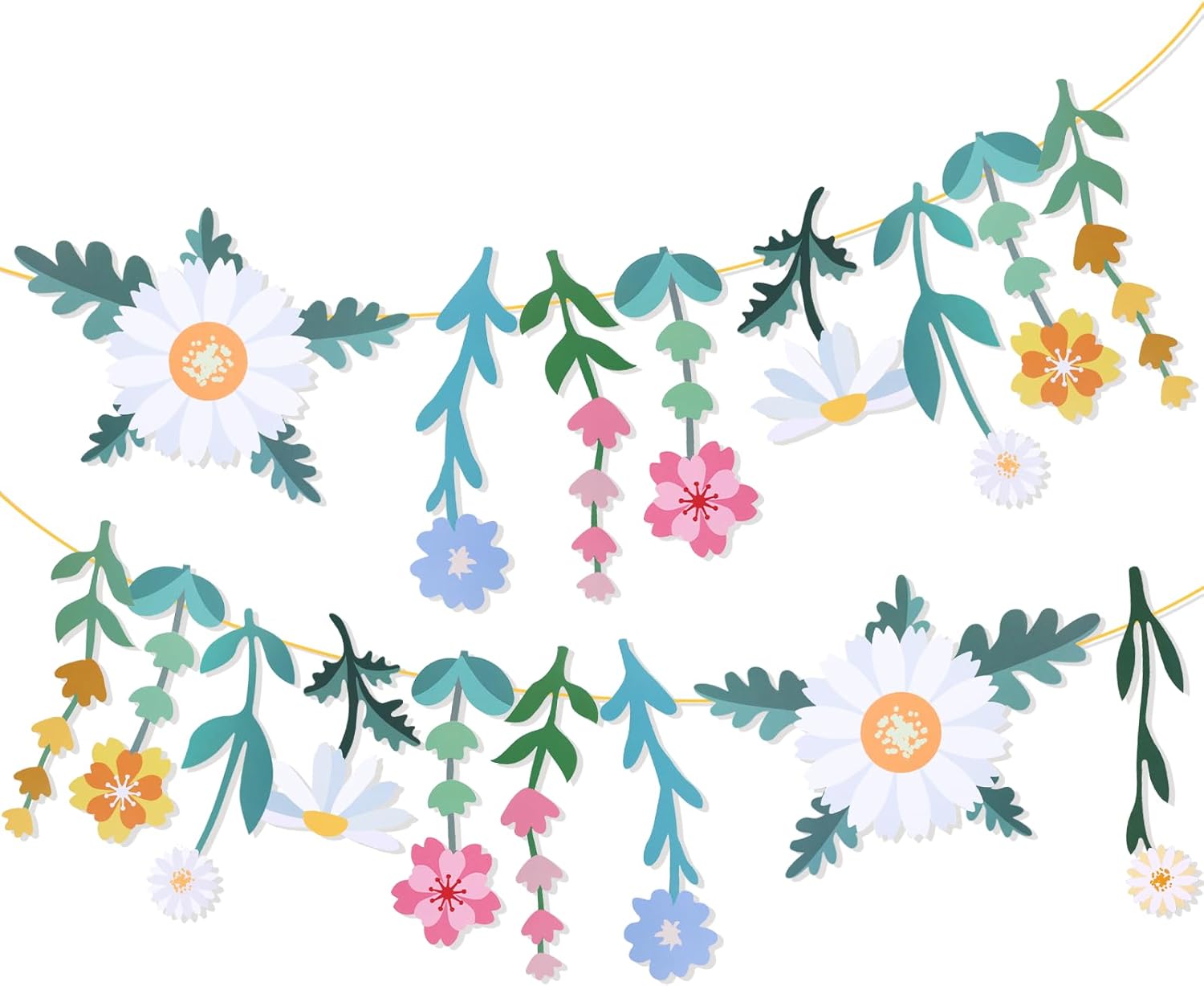 Flower Banner Wildflower Party Decorations Banner Paper Hanging Flower Leaf Floral Garland Baby Shower Decorations Wildflower Backdrop for Spring Decor Garden Woodland Fairy Party Bridal Shower