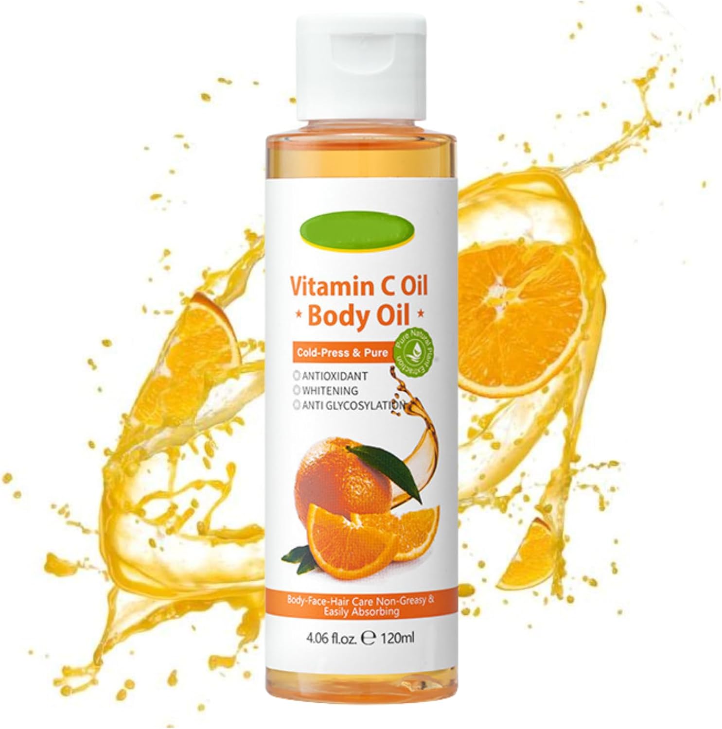 Vitamin C Body Oil, Vitamin C Oil, Cold Pressed Organic Vitamin C Massage Oil, Body Moisturiser, Firming Body Oil, Body Moisturisers, Hydration for Dry Skin, Body Oil for Women and Men 120ml