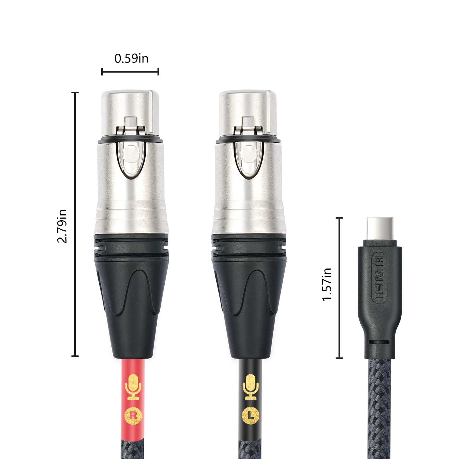 HUALUE - Cavo per microfono stereo da XLR femmina a USB C, cavo di registrazione XLR femmina per smartphone USB C, ingresso stereo a doppio canale da XLR a USB C, per microfono a condensatore dinamico