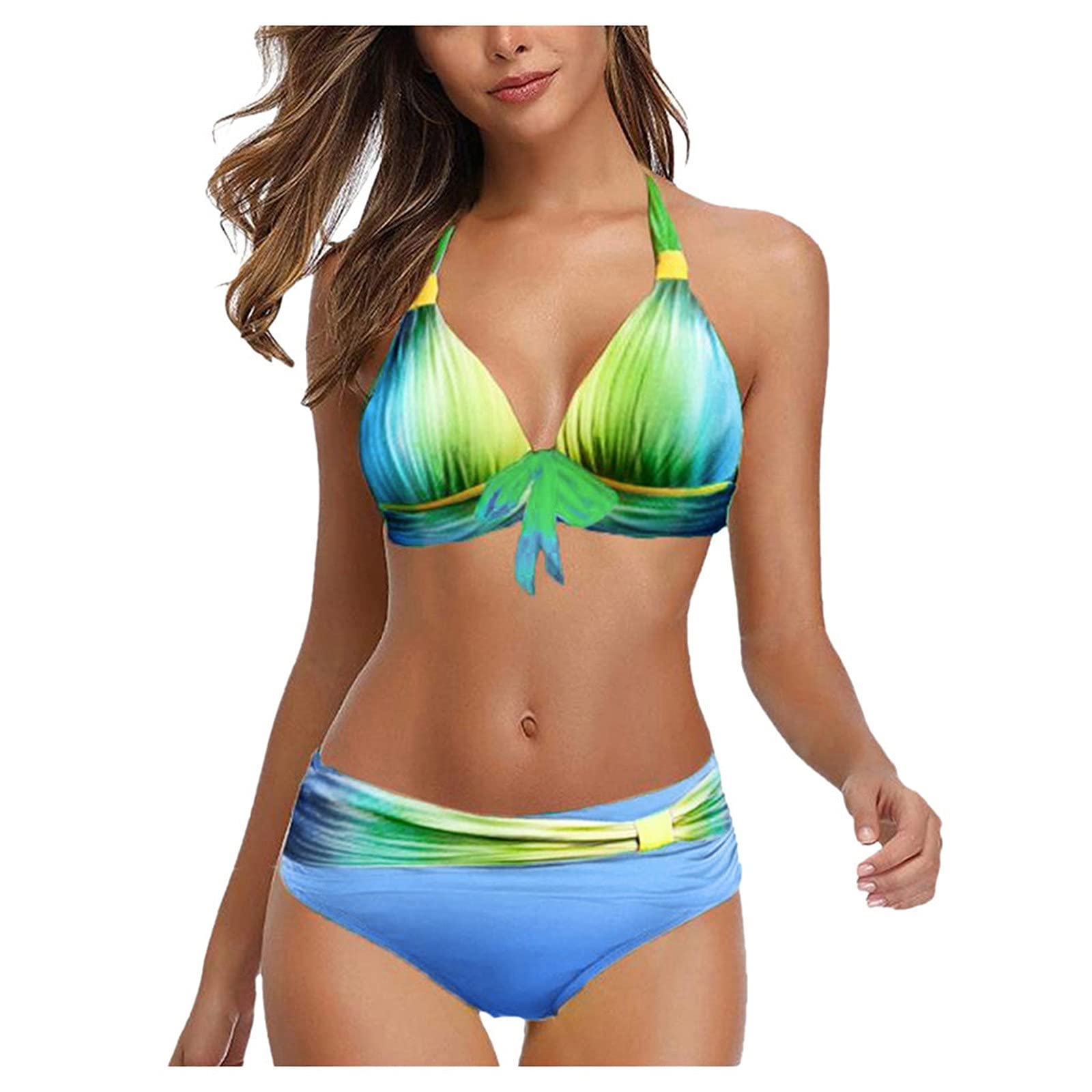 YOGALULU Bikini Mujer Playa Estampado Dividido de Bikini Casual de Verano para Mujer Rojo Mujer Sexy