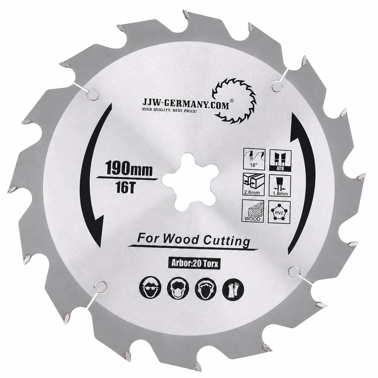 jjw de Alemania HM – Hoja de sierra circular Hanna 190 x 2,6 x 20 Torx Z = 16 WZ para Festo Festool Precisio CS 50, 1 pieza, 4250980691330