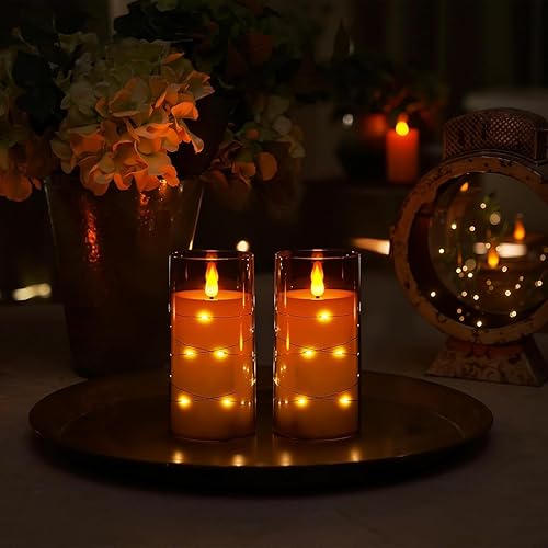 Miniatura 7 de Homemory Velas sin llama con cadena de estrellas incrustadas, velas que funcionan con pilas, velas LED, velas falsas con control remoto y