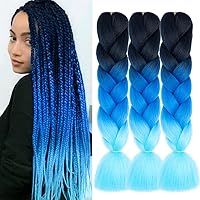 Vista 33 de Paquete de 3 extensiones de cabello sintético para trenzar de ganchillo de alta temperatura de 24 pulgadas (azul/azul cielo)