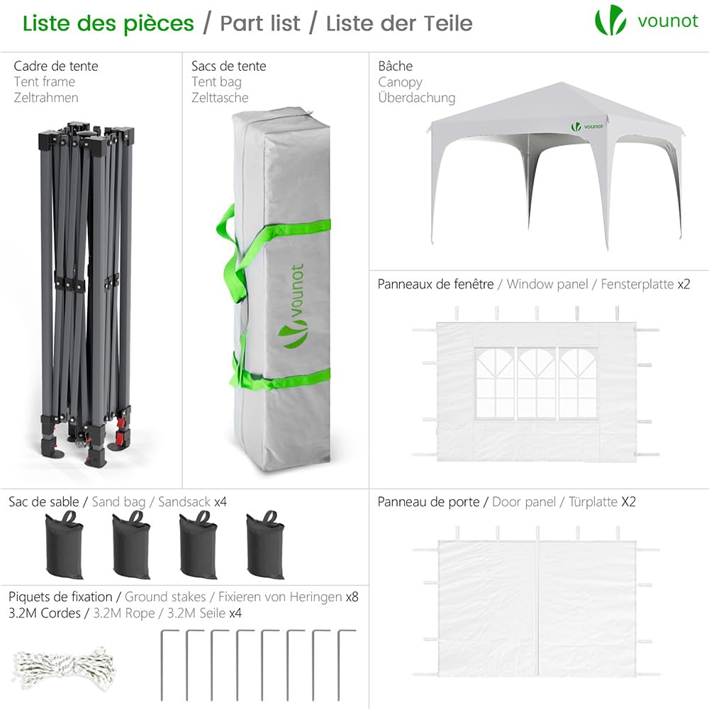 Gazebo Pieghevole 3x3m Impermeabile con Pareti Laterali, Tenda Esterno da Giardino Bianco