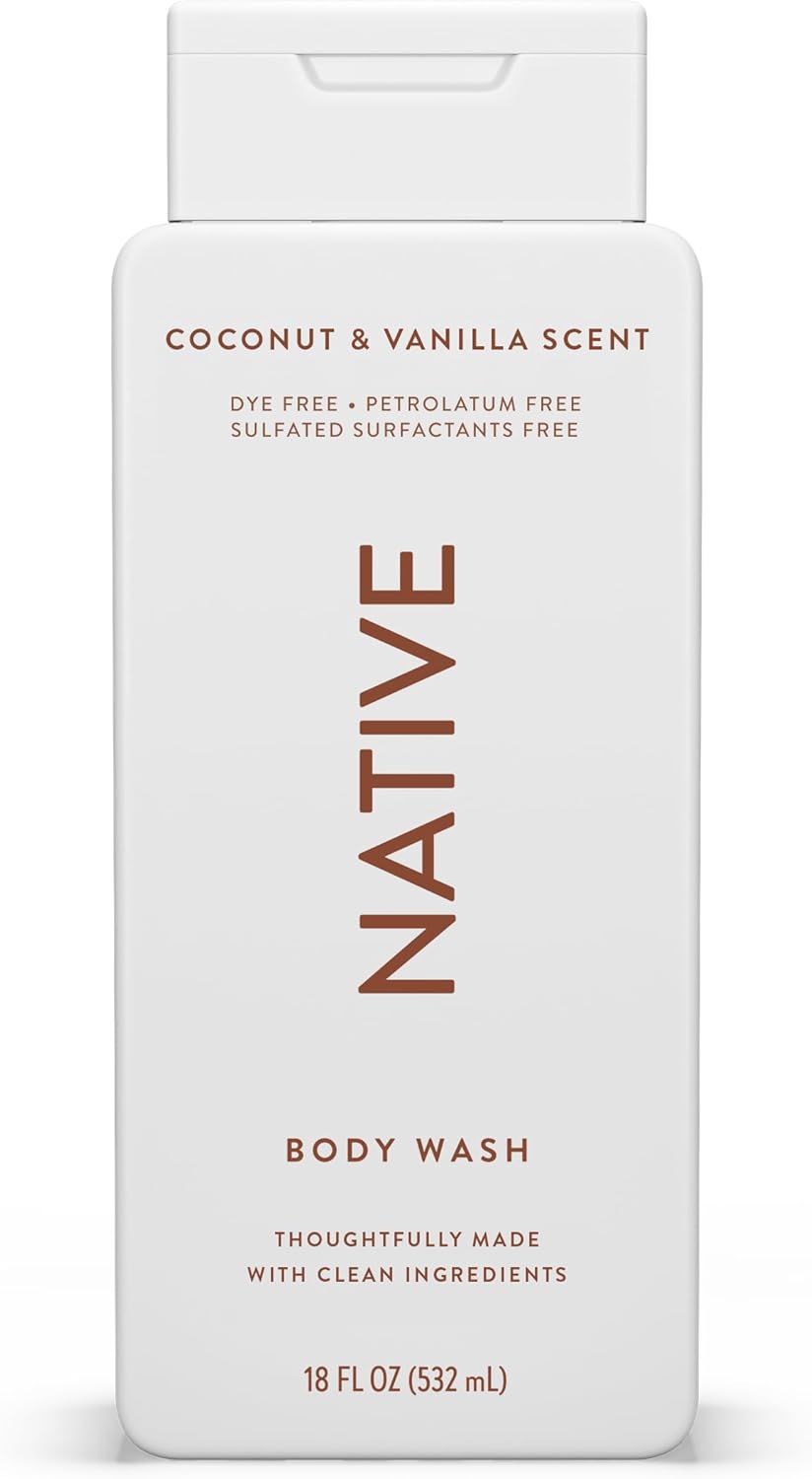 Native Gel de Ducha para Mujeres y Hombres – Sin Sulfatos ni Colorantes – Aroma a Coco y Vainilla – Gel de Baño Suave con Ingredientes de Origen Vegetal (532ml)