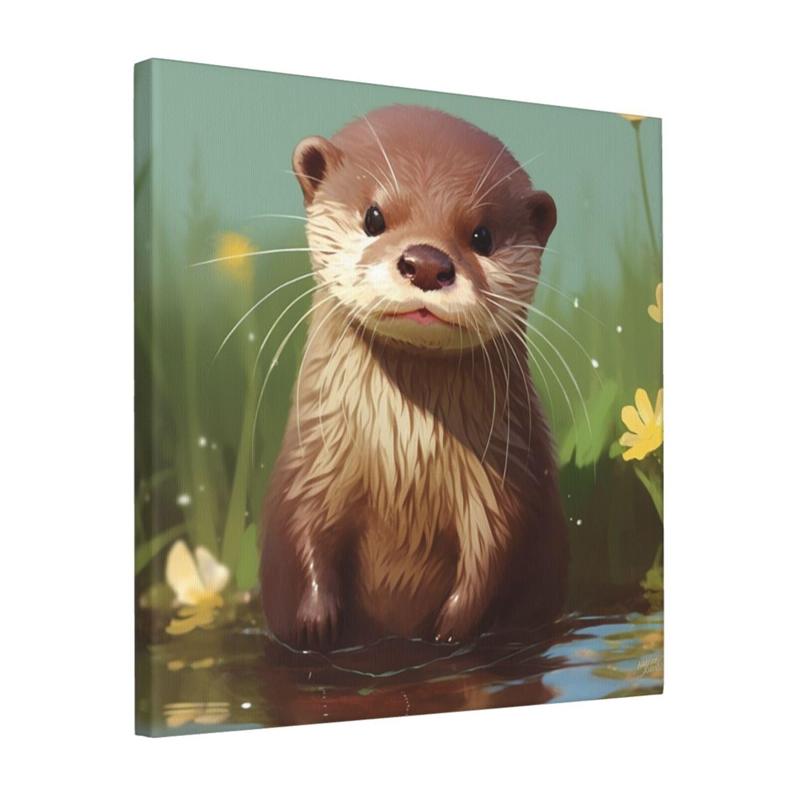 KLOPH Cute otter Canvas Wall Art for Living Room 16"x16" Modern Artwork Painting for Bathroom Hanging Canvas Prints Aesthetic Wallart for Bedroom Kitchen Office Wall Decor