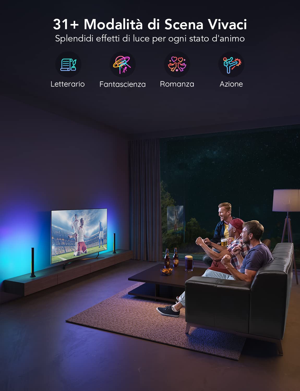 Govee RGBIC TV Light Bars, Retroilluminazione WiFi con doppie perle LED, 38 cm, Posizionamento multiplo, Adatte per TV 45-70 pollici, Compatibili con Alexa e Google Assistant, Nero