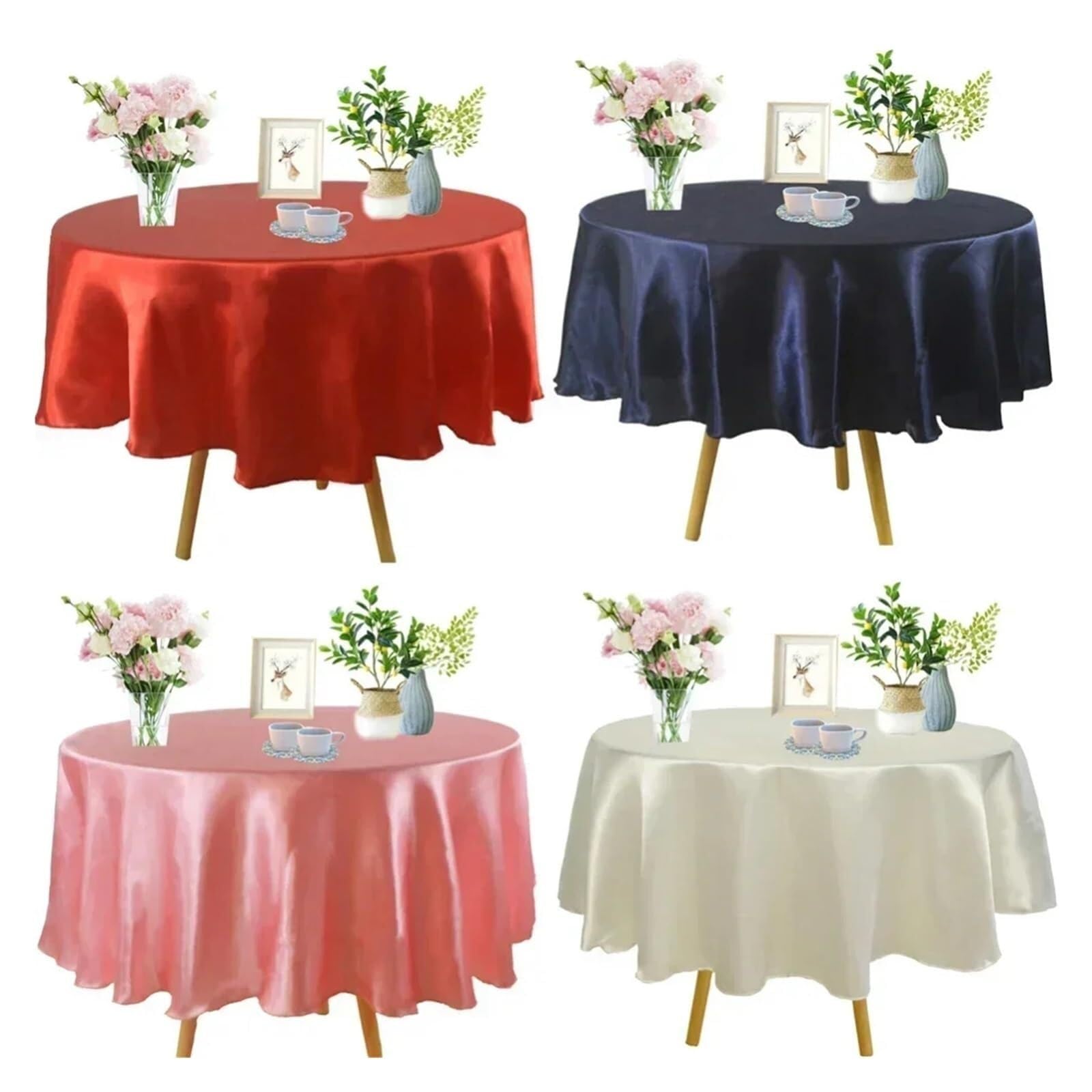 Runde Satin Tischdecke Grün 145 cm Glänzend Tischauflage für Hochzeit Party Esszimmer
