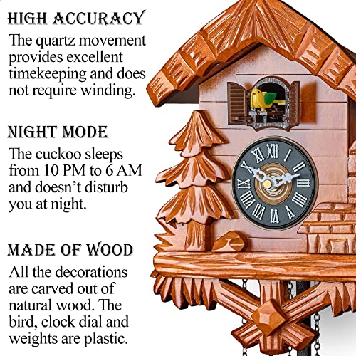 Reloj de cuco de madera de cerezo elegante con péndulo oscilante 3
