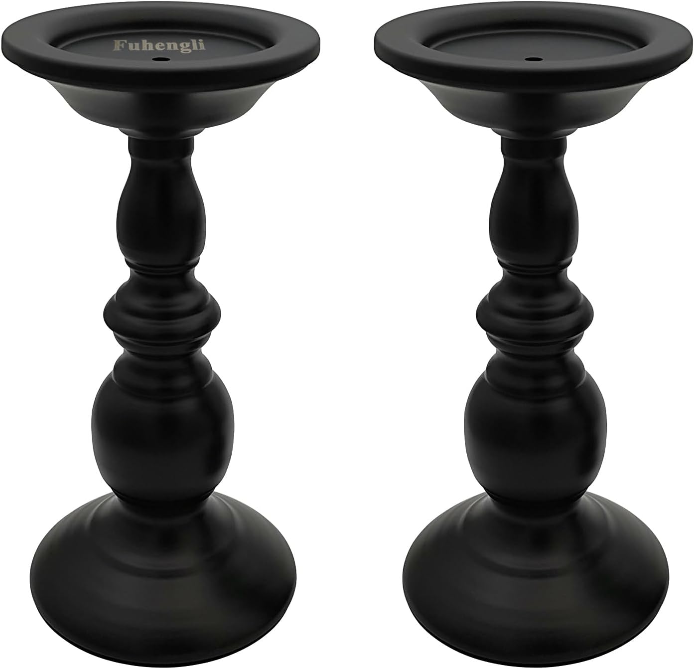 Pillar Candle Holders Stands Set of 2, Matte Black, 8.7" - 2Pack