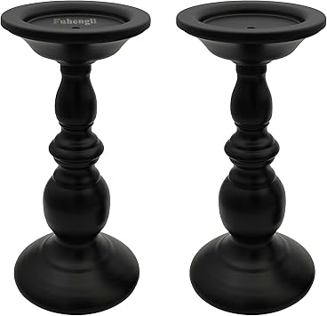 Pillar Candle Holders Stands Set of 2, Matte Black, 8.7" - 2Pack | Candle Holders for Pillar Candles Decorative Candlestick Holder for Fireplace, Home Decor, Dinning, Party, Wedding