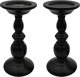 Pillar Candle Holders Stands Set of 2, Candle Holders for Pillar Candles Decorative Candlestick Holder for Fireplace, Home Decor, Dinning, Party, Wedding, Matte Black, 8.7'' - 2Pack