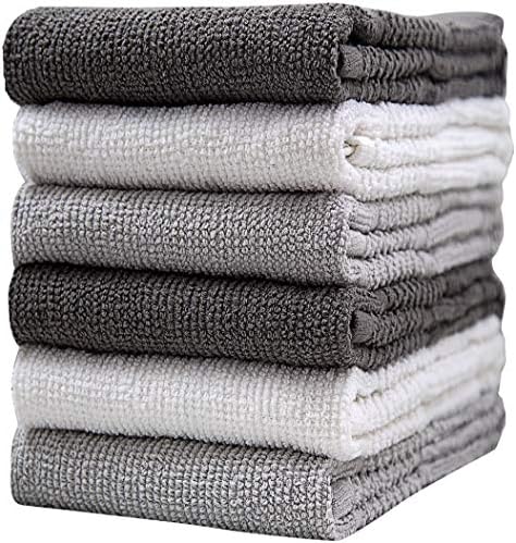 Pleasant Home Kitchen Towels (16.5”x 26”, 6 Pack) – Large Cotton Kitchen Hand Towels – Textured Solid Dyed – 369 GSM Highly Absorbent Tea Towels Set – Grey
