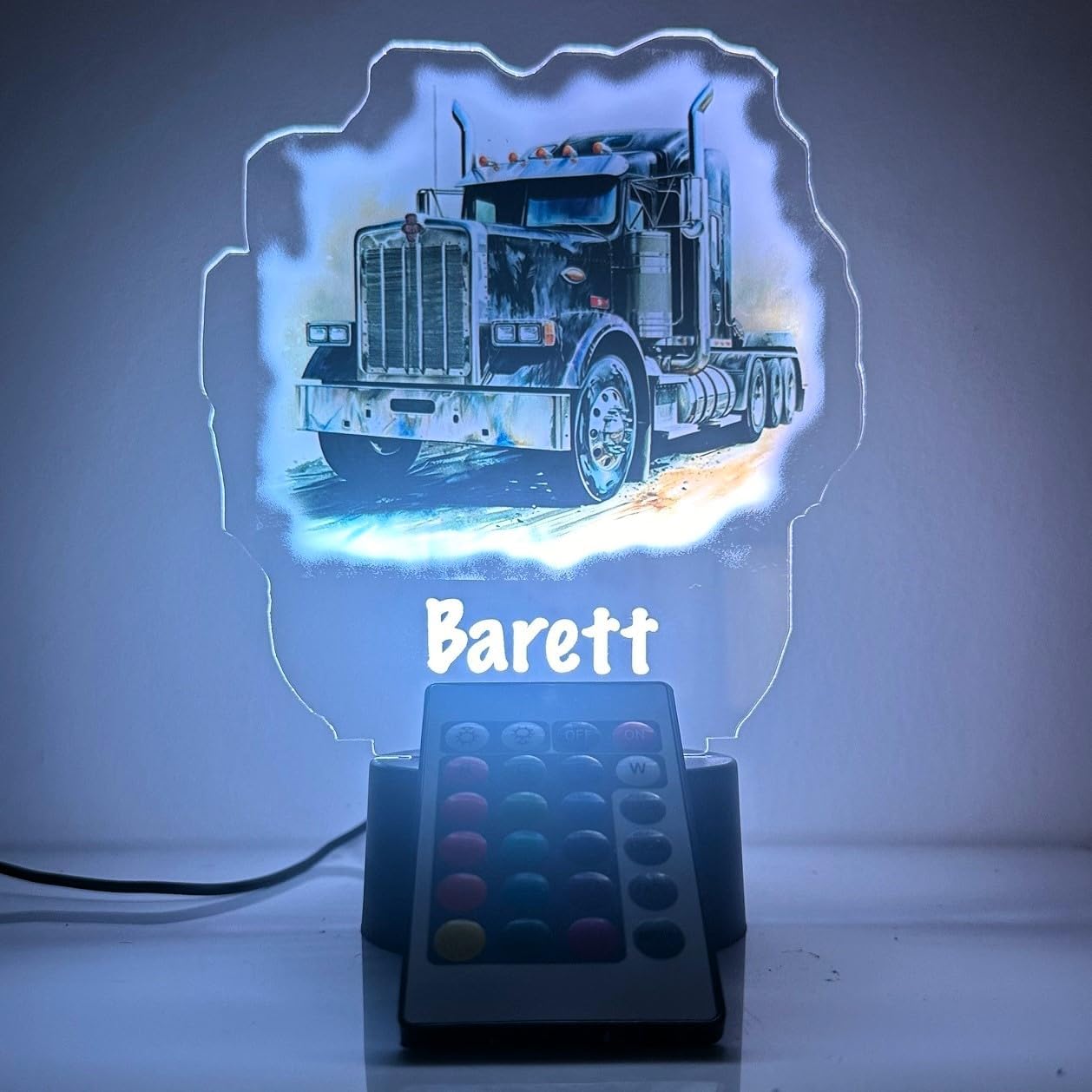 Personalized Semi Truck Night Light, Softly Illuminates Your Space. Ideal Gift Idea Trucking Big Rig 18 Wheeler Tractor Trailer Truck Shape LED Light Lamp Room Decor. 16 Color Options. Made in USA.
