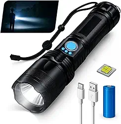 Lanterna Tática Militar LED Super Potente Recarregável USB com Zoom, Longo Alcance, Ideal para Trilhas, Sítio, Fazenda e Segurança, IPX7 – Qualidade Premium LNSTORE