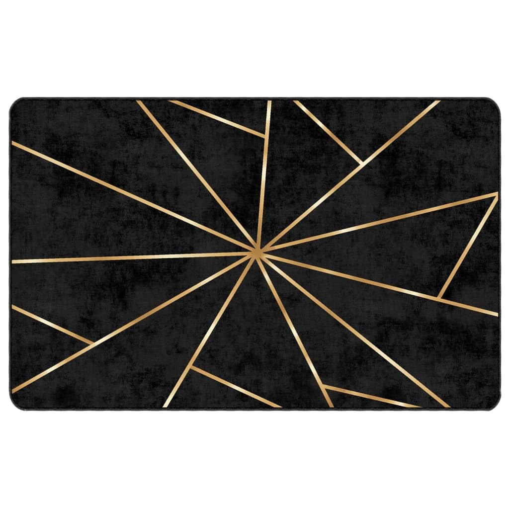 Tapis salon lavable moderne en velours imprimé noir et or facile à nettoyer