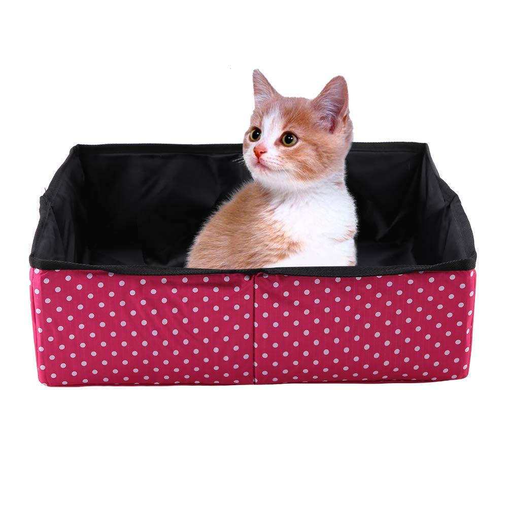 Caja de Arena para Gatos, Plegable portátil para Mascotas Caja de Arena para Mascotas Kitty Litter Pan Caja de Aseo para Gatos Cama para Mascotas Casa Nido para Uso en Viajes al Aire Libre(Rojo)